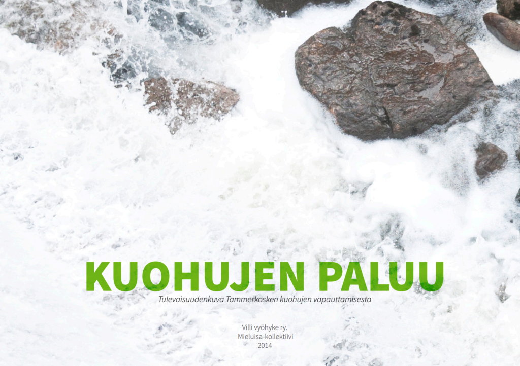 Kuohujen paluu -pdf:n kansikuva, jossa lähikuva kivisestä koskesta