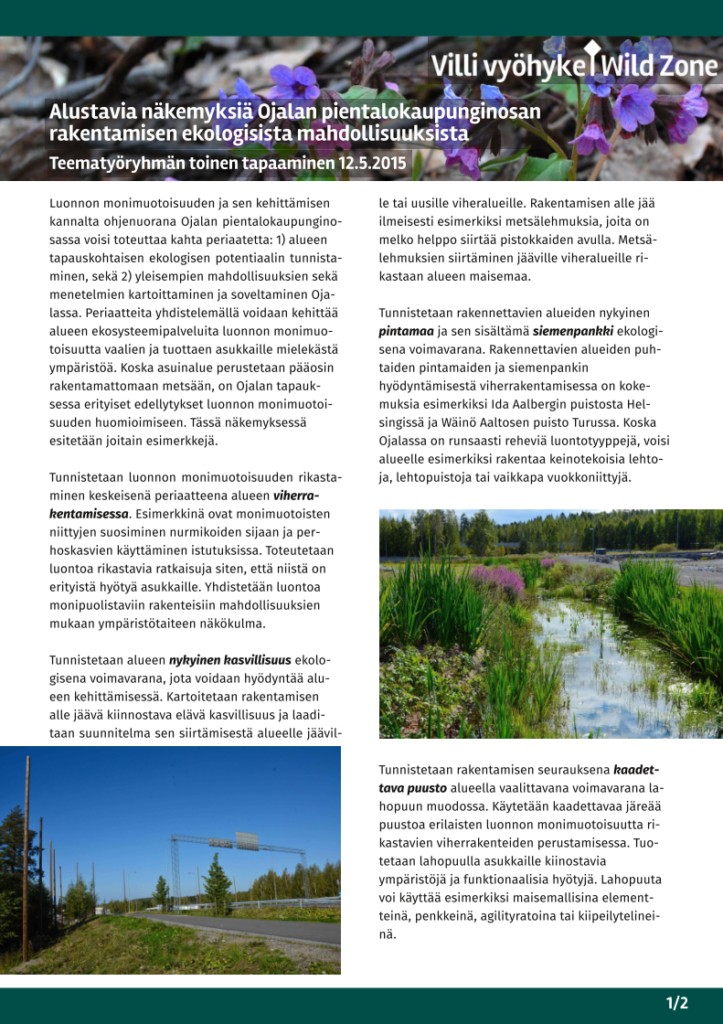 Pdf: Alustavia näkemyksiä Ojalan pientalokaupunginosan rakentamisen ekologisista mahdollisuuksista